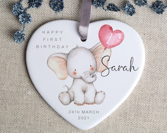 First Birthday Gift for Girl - Personalised Hanging Porcelain Ornament - 1st Birthday Baby Girl - HO32