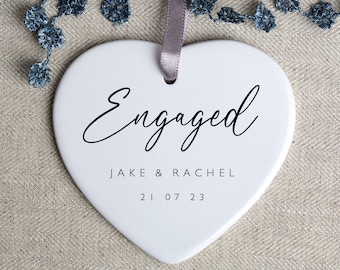 Personalised Engagement Gift - Engaged Porcelain Heart Ornament - Congratulations Geting Married Keepsake Hamper Gifts Couple - HO64