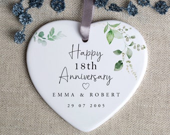 Personalised 18th Anniversary Gift - Porcelain Heart Ornament - Anniversary Gifts for Wife - HO74