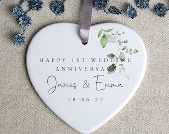 Personalised First Anniversary Gift - Porcelain Heart Ornament - 1st Anniversary Gift for Couple - HO66