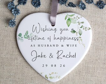 Personalised Newlywed Gift for Husband and Wife - Porcelain Ornament - Wedding Gift for Couple - Just Married Keepsake - HO141