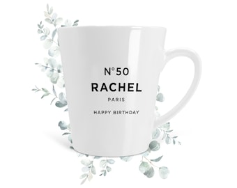 Personalised 50th Birthday Gift  - Latte Coffee Cup - Birthday Gifts for Women - Custom Name Mug - Gift for Her - LM01