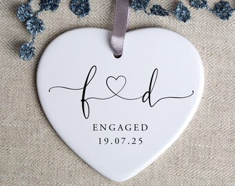 Personalised Engagement Gift, Initial Porcelain Heart Ornament, Keepsake, Engaged Couple Gift, Congratulations Gifts, Newly Engaged - HO106
