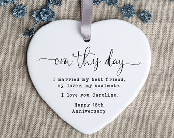 Personalised 18th Anniversary Gift - Porcelain Ornament - Wedding Anniversary Keepsake - Husband to Wife Gift - HO73
