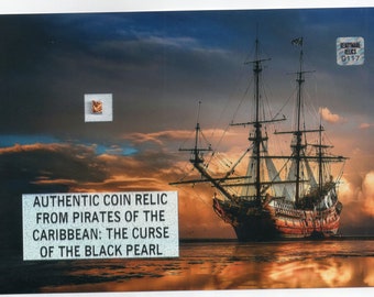 Pirate Coin Relic Photo Display - Pirates of the Caribbean The Curse Black Pearl Johnny Depp Jack Sparrow Trilogy Disney Wall Art Decor COA