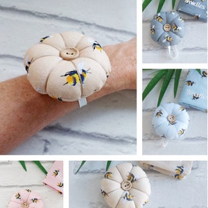 Wrist pin cushion Sewing gift Pin cushion with pins Bee pin cushion Needle books to match