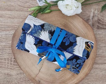 Crane Bird Tarot Card Wrap | Japanese Tarot Reading Mat | Handmade Oracle Card Holder | Blue Tarot Deck Storage Cloth