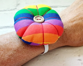 Rainbow Wrist Pin Cushion, Handcrafted Sewing Accessory, Gift for Sewist