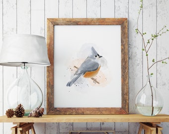 Tufted Titmouse Acuarela Titmouse Arte Imprimir Acuarela Pájaros Arte Titmouse Decoración de pared Bird Lover Regalo Pájaro Vivero Imprimir Acuarela