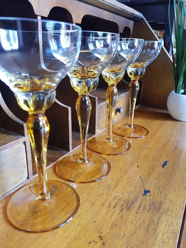 4 Amber stemmed vintage sherry/port glasses Etsy