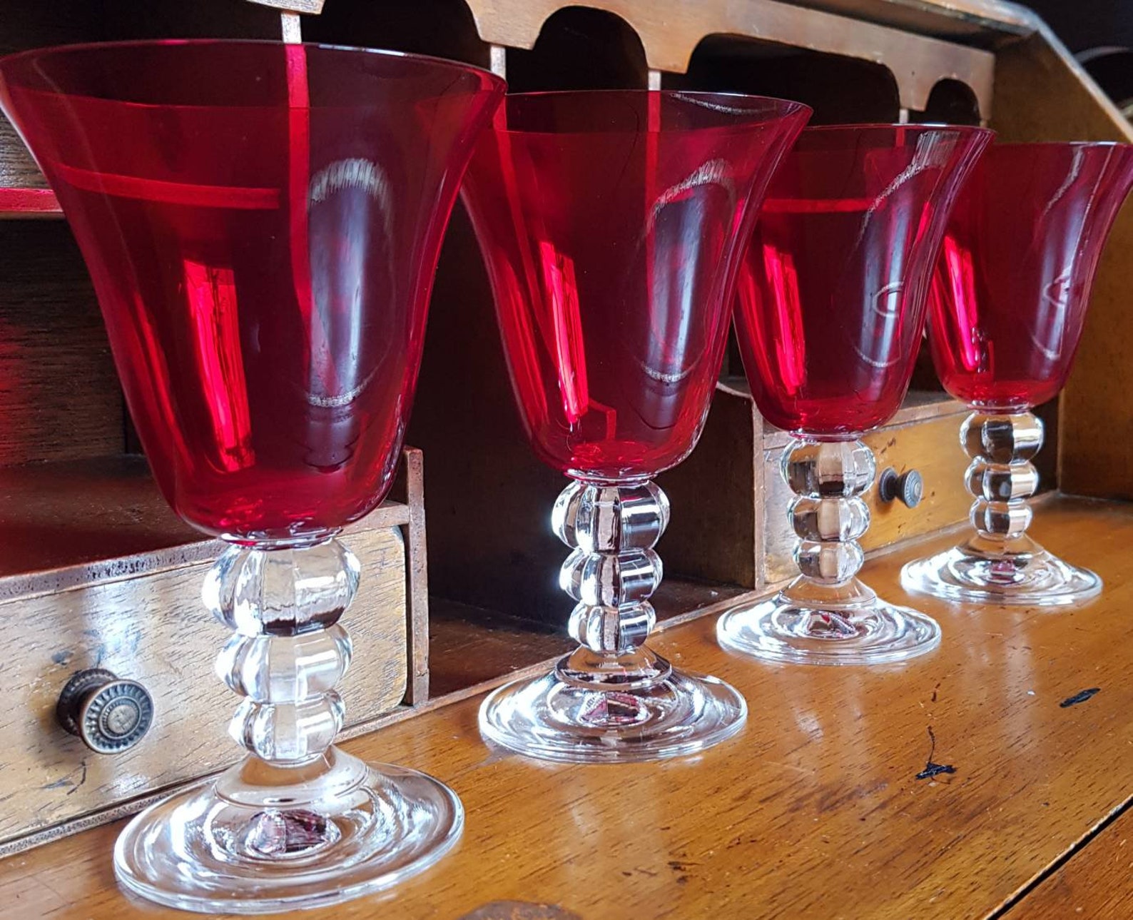 RB1 3 Bell Shaped Clear Stemmed Large Ruby Red Goblets/wine Etsy