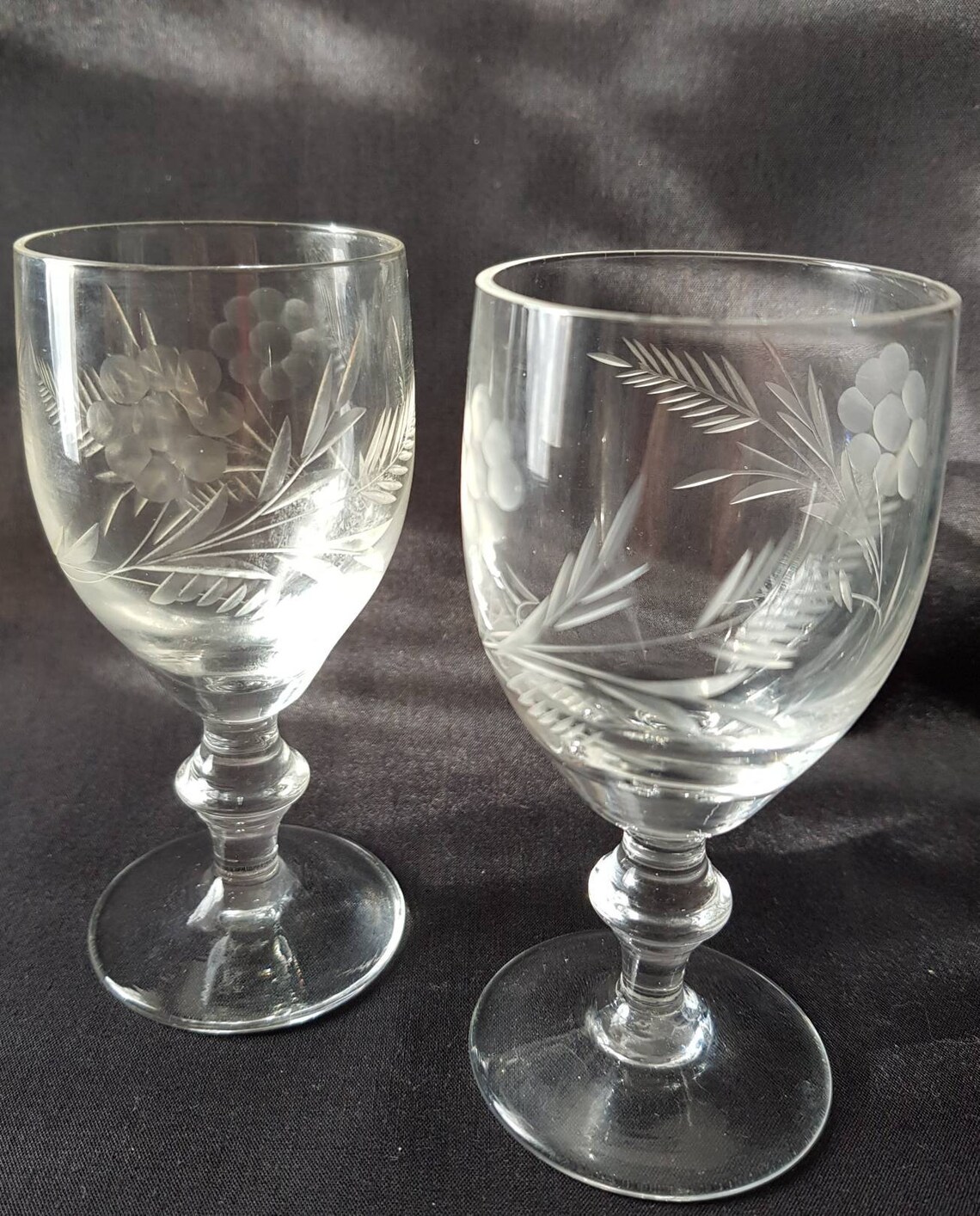 2 etched antique crystal wine glasses mid century Etsy