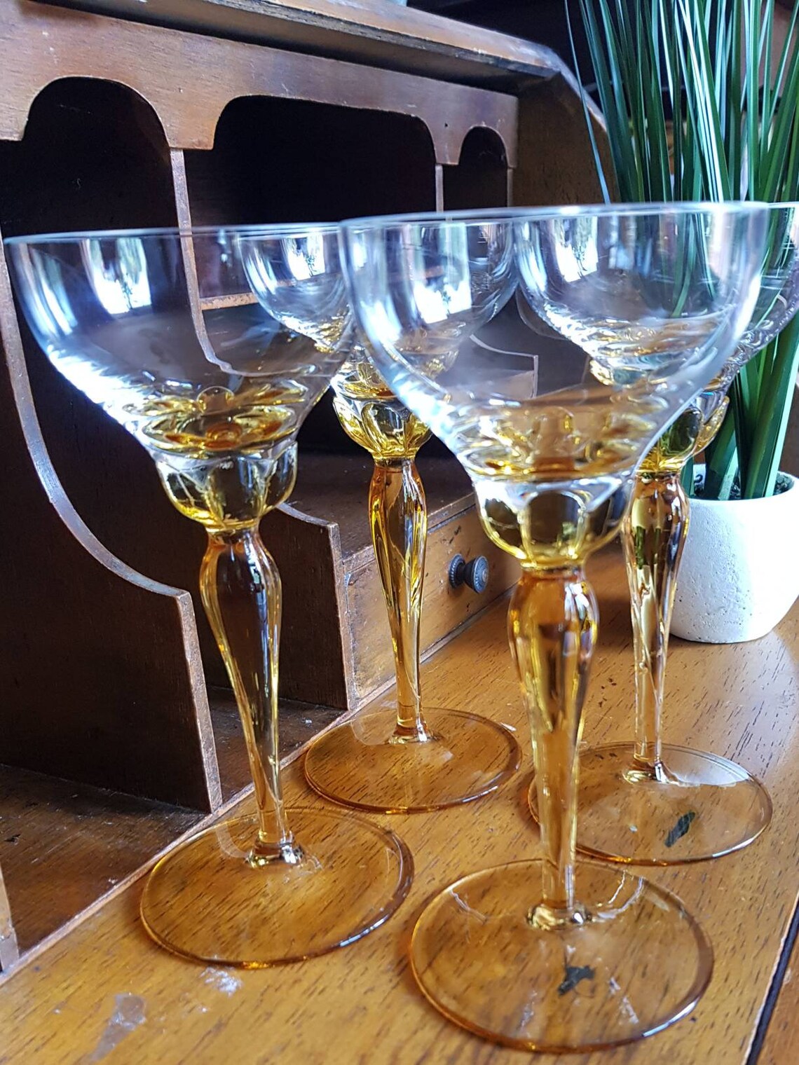 4 Amber stemmed vintage sherry/port glasses Etsy