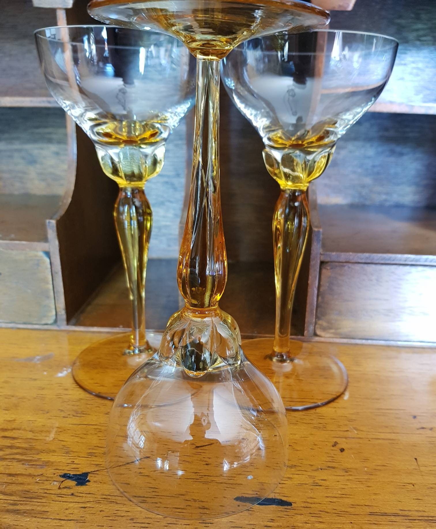 4 Amber stemmed vintage sherry/port glasses Etsy