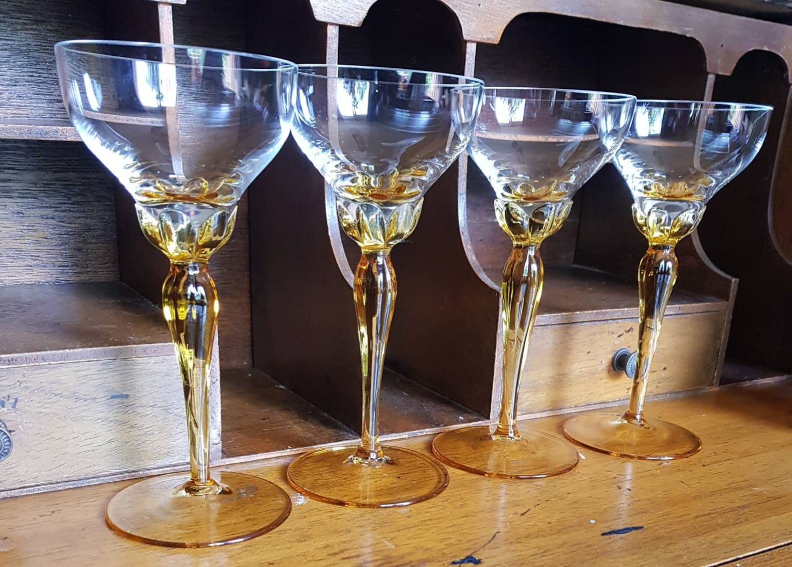 4 Amber stemmed vintage sherry/port glasses Etsy