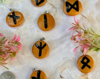 Rune Necklace Pendant | Antique Gold Glow in the Dark Cabachon | Choose your Rune | Hand-Painted  Pendant on Black Faux Leather Cord