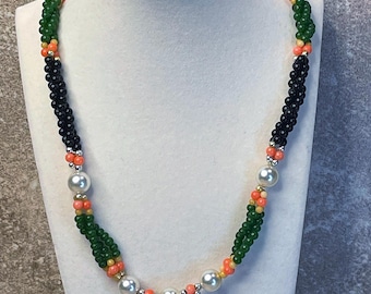 1980s Vintage Black Onyx and Coral Torque twisted beaded necklace 24” | collectors item