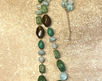 Mid-Century Vintage acrylic lucite, green single strand, matinee  28” necklace signed BT