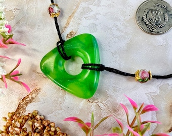 Coraline Looking Stone Pendant Necklace with cascading button extender chain & never wear green in your dressing room note