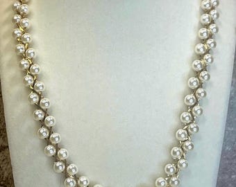 Vintage faux pearl braided strand gold colored necklace necklace