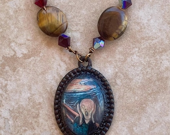 Edvard Munch 'The Scream' Cameo Pendant Necklace | Tiger's Eye & Swarovski Crystal