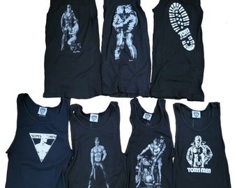 Tom of Finland Black Tank Tops Gay Leather Fetish Muscle Men's Art Fitted