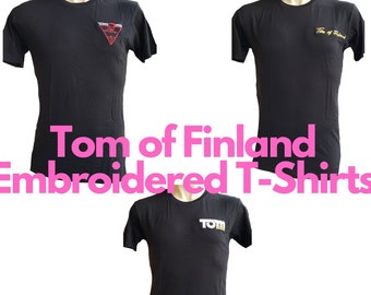 Tom of Finland T-shirts Embroidered Black Tee Shirts Gay Leather Fetish Muscle Men's Art Fitted