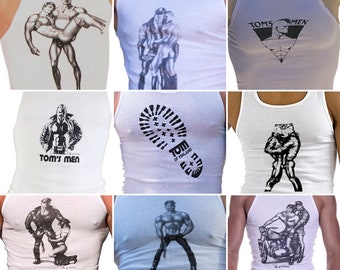 Tom of Finland T-shirts White Tank Tops Gay Leather Fetish Muscle Men's Art Fitted
