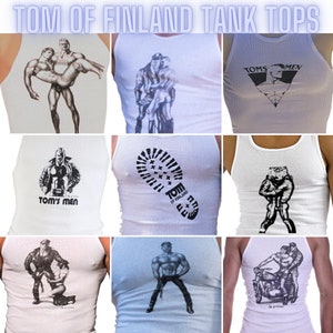 Tom of Finland T-shirts White Tank Tops Gay Leather Fetish Muscle Men&#39;s Art Fitted