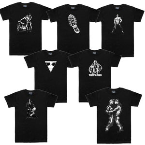 Tom of Finland T-shirts Black Tee Shirts Gay Leather Fetish Muscle Men&#39;s Art Fitted