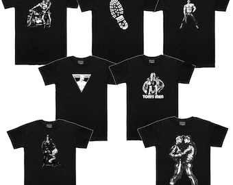Tom of Finland T-shirts Black Tee Shirts Gay Leather Fetish Muscle Men's Art Fitted