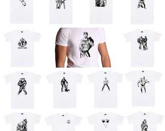 Tom of Finland T-shirts White Tee Shirts Gay Leather Fetish Muscle Men's Art Fitted