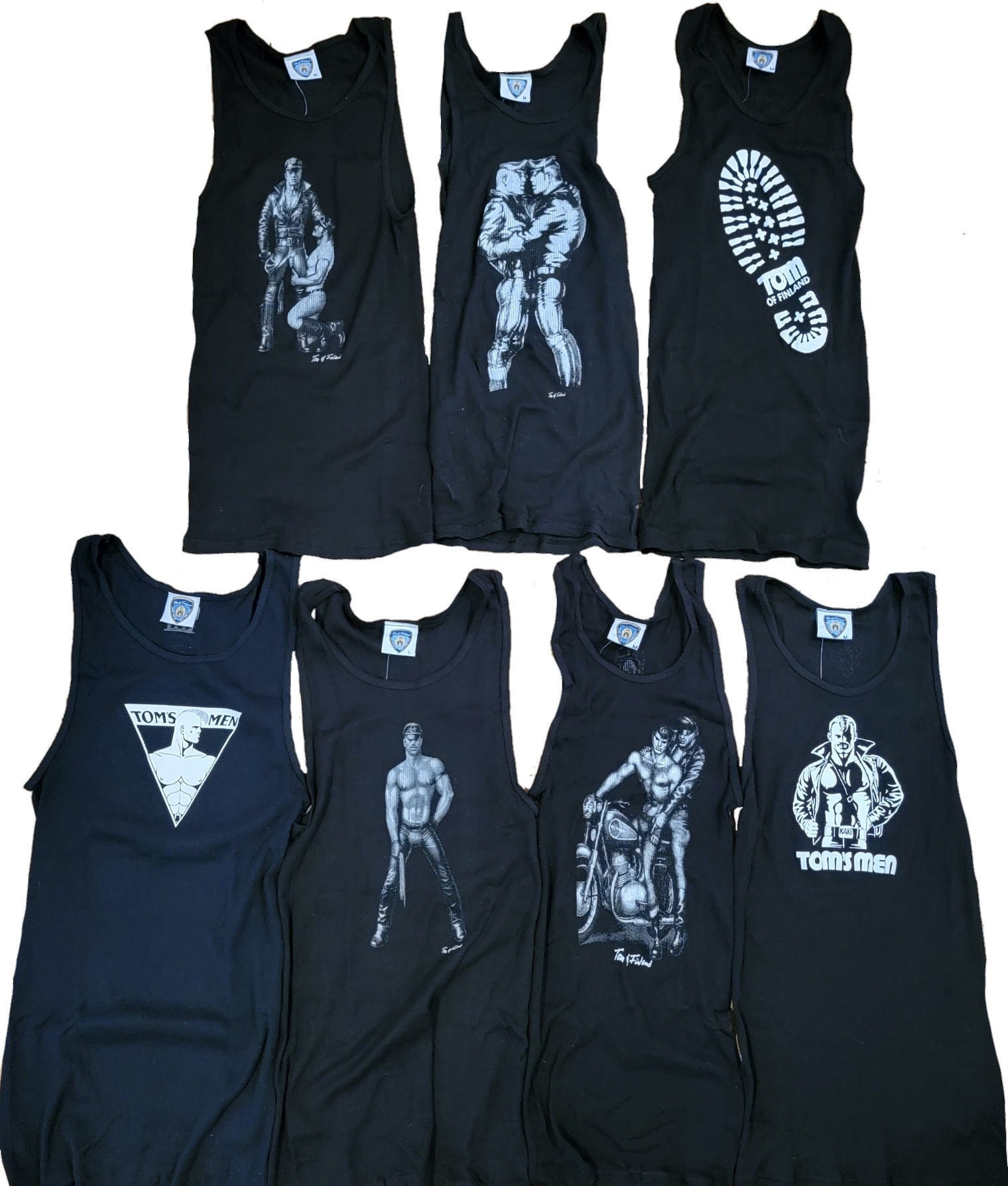 Tom of Finland Black Tank Tops Gay Leather Fetish Muscle Men's Art Fitted