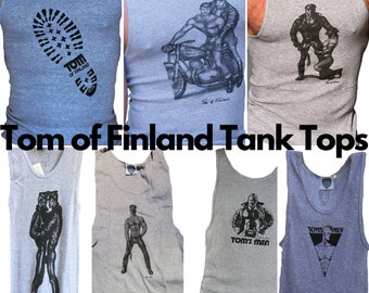 Tom of Finland T-shirts Gray Tank Tops Grey Gay Leather Fetish Muscle Men's Art Fitted