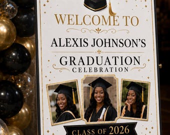 Graduierung Willkommen Schild Vorlage | Class of 2026 bearbeitbares Canva Zeichen (Digitaler Download)