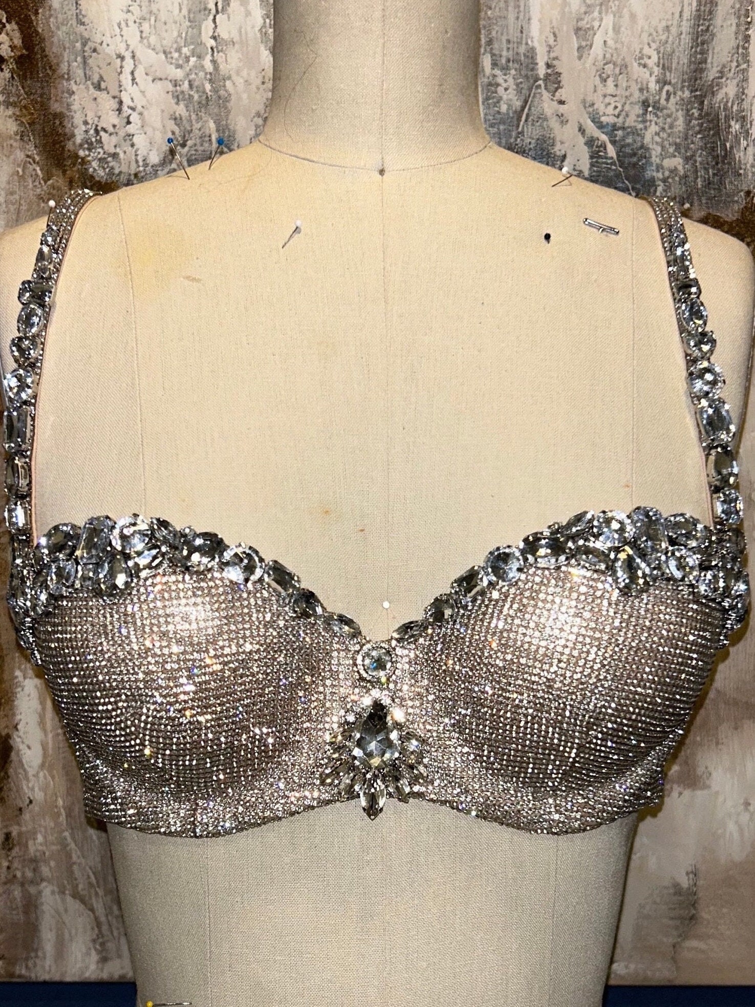 CURATED CART Rhinestone Crystal Silver Bra Straps 1 Pair of Single