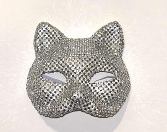 Rhinestone disco mirror encrusted cat masquerade mask/squid games mask