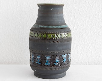 Awesome Bitossi ALDO LONDI Genovese Blue Green Ceramic Vase Alla Moda Italy Italian Midcentury MCM