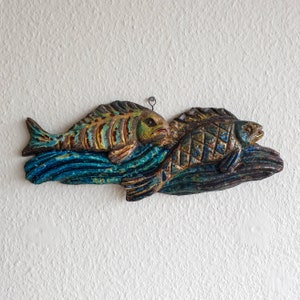 RICCARDO GATTI Faenza Unique Intertwined Fish Ceramic Wall Plaque Art Deco Unique Italy Italian 1920s 1930s