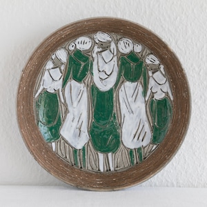 FRATELLI FANCIULLACCI White Green Sgrafitto Decorated Ceramic Bowl Tray Alla Moda Italy Italian Midcentury MCM