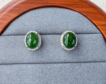 Pendientes clásicos de jade verde, estilo 2, pendientes de plata de ley con jade nefrita verde, JSY-0424-12111