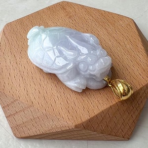 Dragon Turtle Jade Pendant with 18K Gold, Light Lavender Jadeite Jade Hand Carved Pendant, ZAC-0422-1729028404