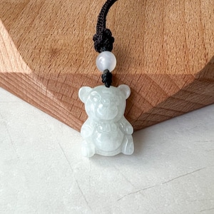 Icy White Jadeite Jade Teddy Bear Hand Carved Necklace, BNN-0622-1656513985