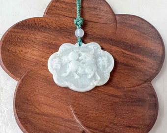 Jadeite Jade Longevity Lock Carved Necklace, 长命锁, 吉祥如意, YW-0110-1646976431