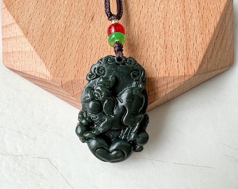 Collana con ciondolo in giada nefrite raffigurante un maiale e un cinghiale intagliato nello zodiaco cinese, RM-1221-1670749629