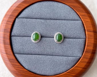 Clous d'oreilles classiques en jade vert, style 3, boucles d'oreilles en argent sterling avec jade néphrite vert, JSY-0424-12300