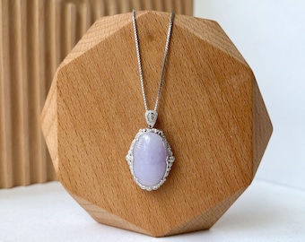 Colgante de jade Lavender Serenity, colgante de jadeíta púrpura con oro blanco de 18 quilates y diamantes, SHWQ-0424-1722127267