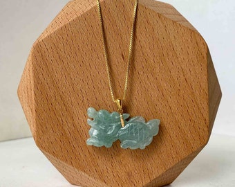 3-D Dragon Jadeite Jade Hand Carved Pendant with 18K Solid Gold Bail, SHWQ-0423-1690440622