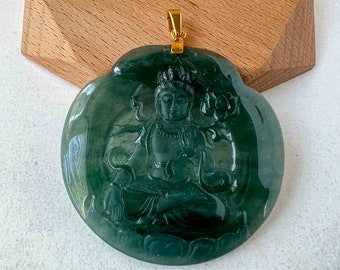 Jadeite Jade Mahasthamaprapta Buddha, Da Shi Zhi , Đại Thế Chí Bồ tát, 大势至, 18K Solid Gold Hand Carved Pendant, FCGZ-0422-0028193