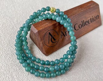 6.2 mm 108 Green Jadeite Jade Mala Beads Bracelet Necklace, SCA-0424-1716951613